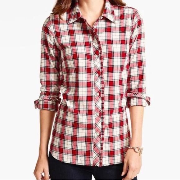 Talbots Classic Plaid Button Down Shirt Holiday NEW Plus Size 1X - Picture 3 of 9